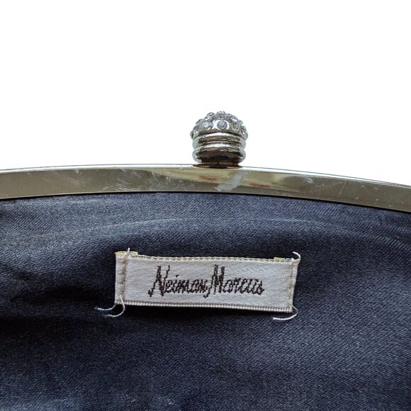 Vintage Neiman Marcus Textured Satin Clutch Evening Bag Womens Cocktail Black - Picture 2 of 16